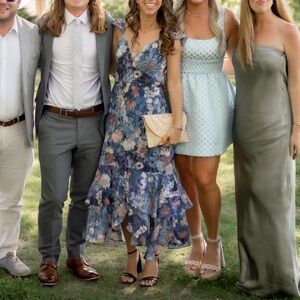 Hutch Tiered Ruffled Midi Dress Blue Floral Watercolor